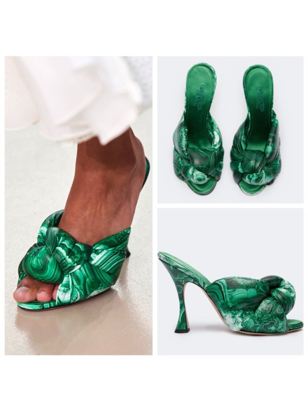 GIAMBATTISTA  VALLI Maxi Green Marble Knot Mules Women's Heel Sandals Size 41